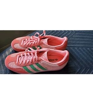 Adidas Nappy Suede Pink and Green Gazelles Size 9.5